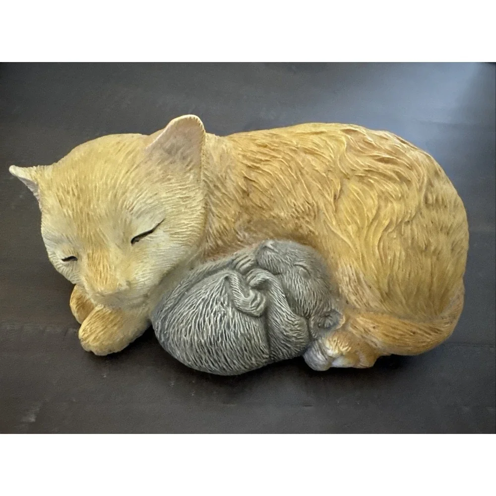 Cat and Mouse Curled Up Sleeping Figure Orange Grey 5